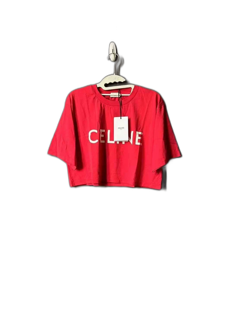 Celine Red Cropped Short Sleeve Shirt