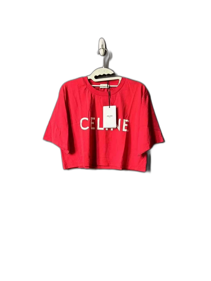 Celine Red Cropped Short Sleeve Shirt