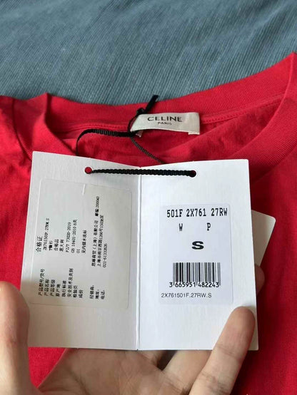 Celine Red Cropped Short Sleeve Shirt