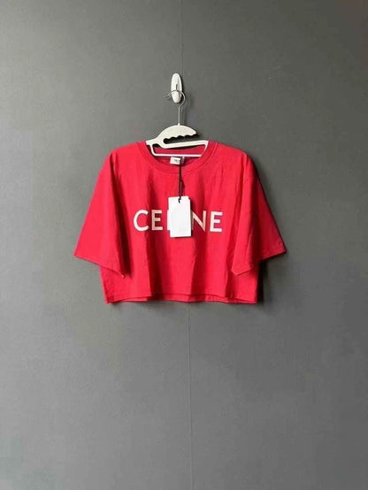 Celine Red Cropped Short Sleeve Shirt