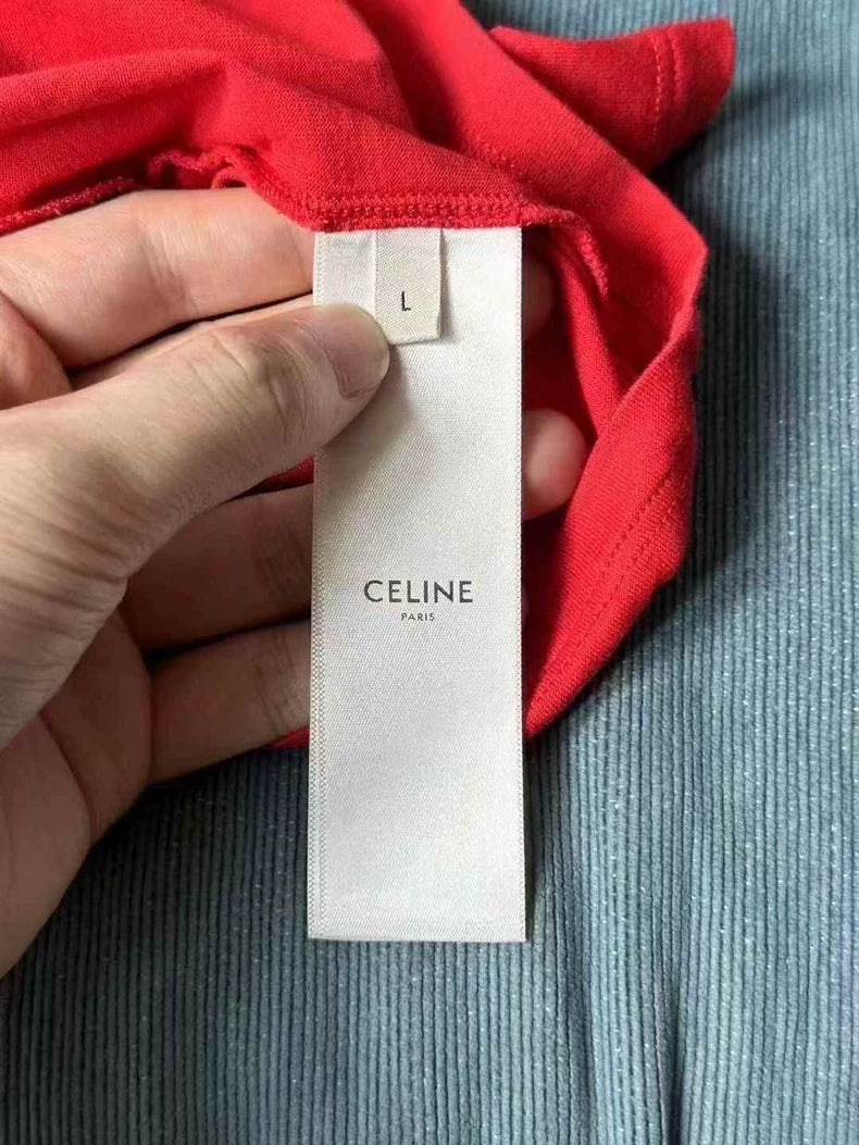 Celine Red Cropped Short Sleeve Shirt