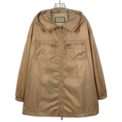 Gucci Brown Logo Print Hooded Jacket