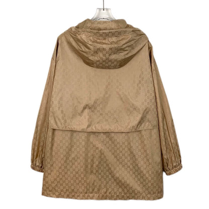 Gucci Brown Logo Print Hooded Jacket