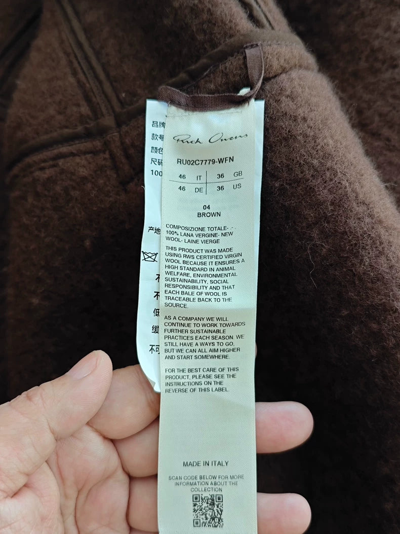 Rick Owens Peter Jacket Brown Wool Coat