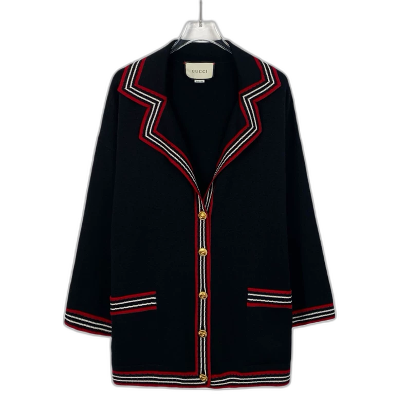 Black Striped Silk Knit Cardigan