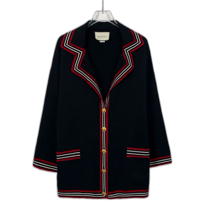 Black Striped Silk Knit Cardigan