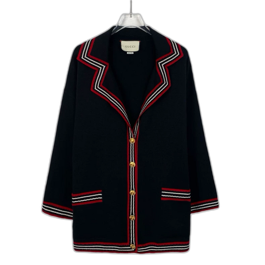 Black Striped Silk Knit Cardigan