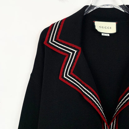 Black Striped Silk Knit Cardigan
