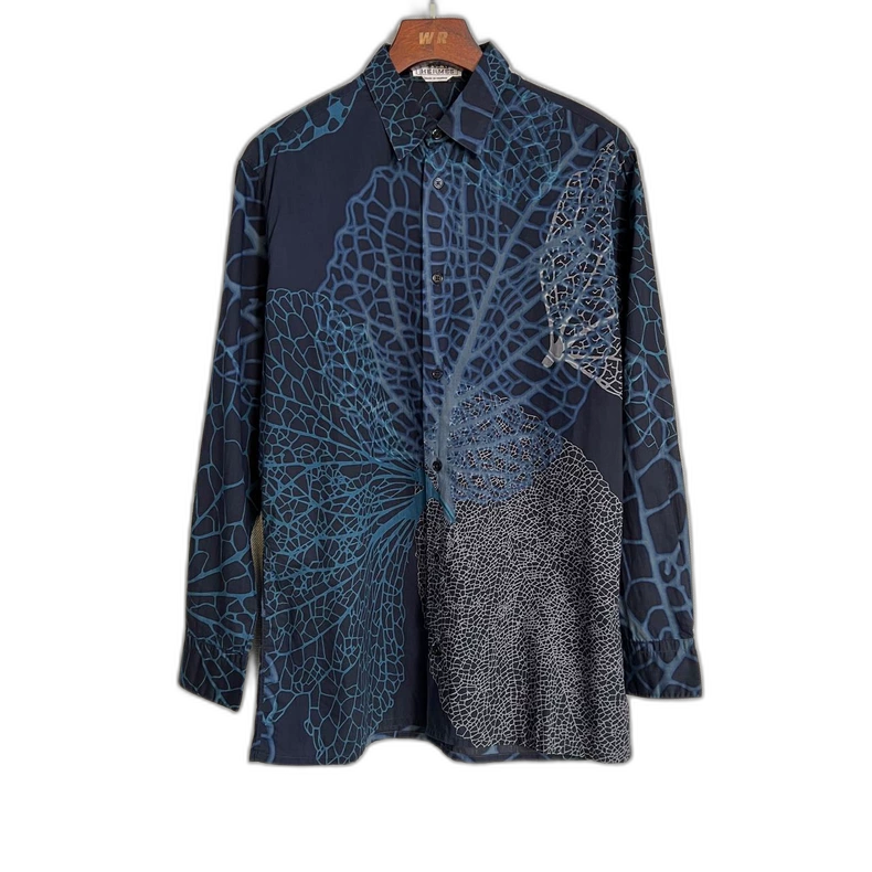 Hermes Blue Leaf Print Long Sleeve Shirt