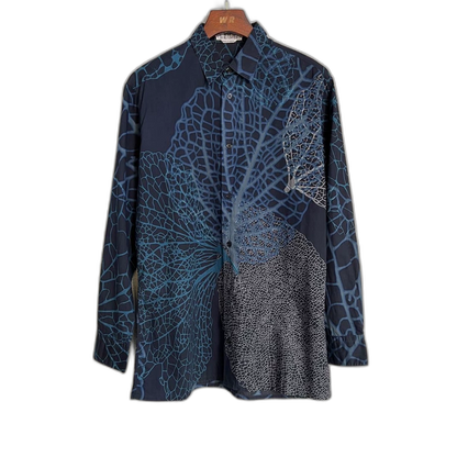 Hermes Blue Leaf Print Long Sleeve Shirt