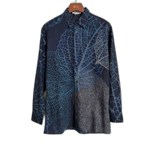 Hermes Blue Leaf Print Long Sleeve Shirt