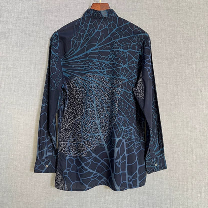 Hermes Blue Leaf Print Long Sleeve Shirt