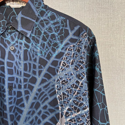 Hermes Blue Leaf Print Long Sleeve Shirt