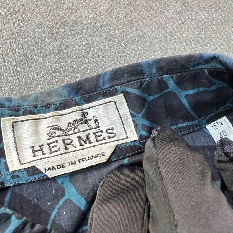 Hermes Blue Leaf Print Long Sleeve Shirt