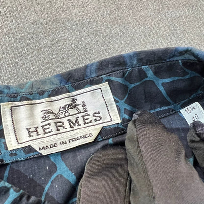 Hermes Blue Leaf Print Long Sleeve Shirt