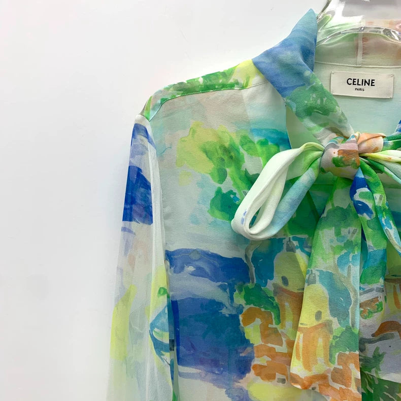 Celine Colorful Silk Long Sleeve Shirt