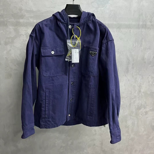 Prada Blue Denim Hooded Jacket-yf