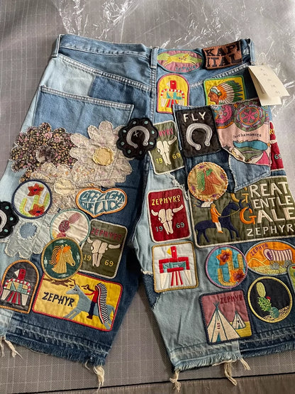 KAPITAL Embroidered Denim Shorts