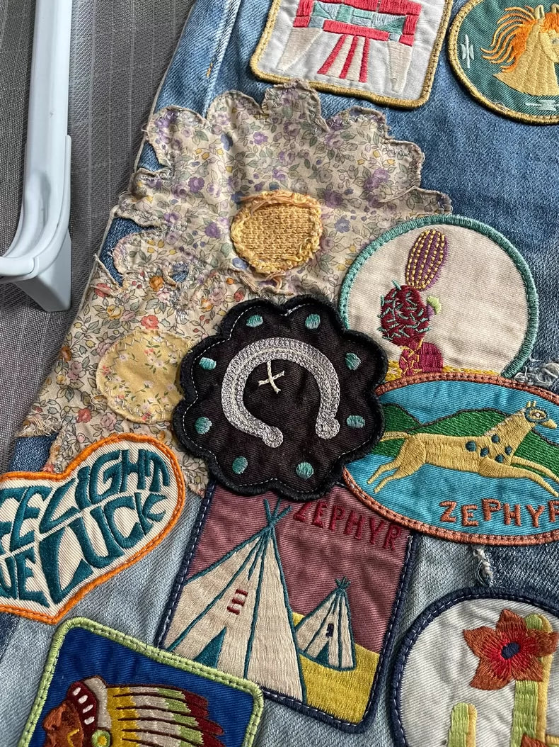 KAPITAL Embroidered Denim Shorts