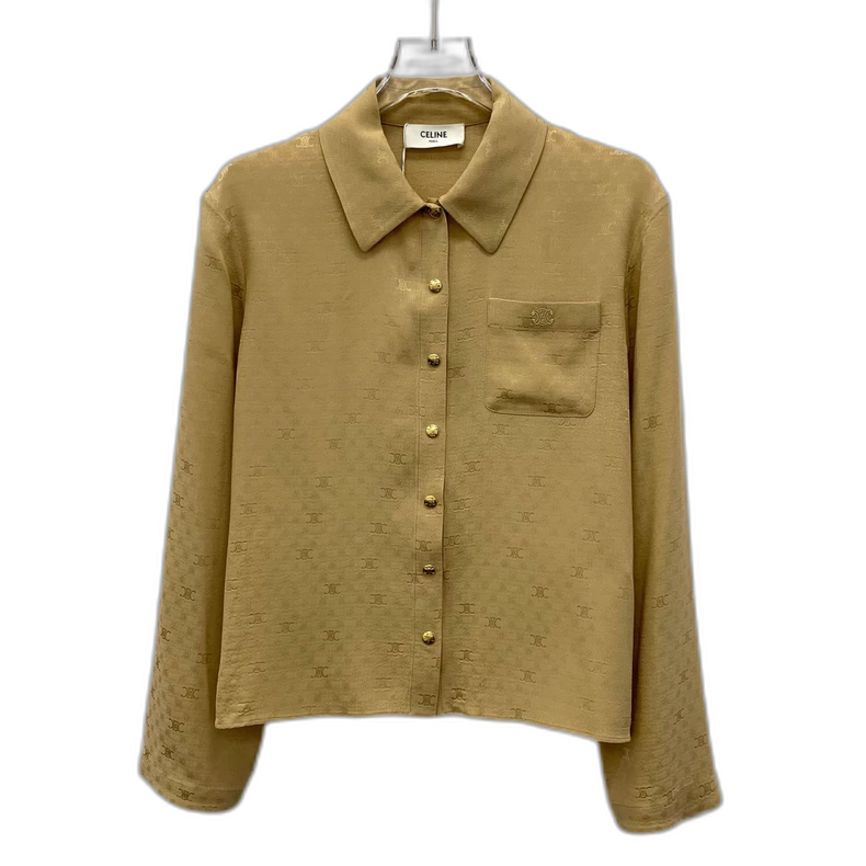 Celine Brown Logo Print Long Sleeve Shirt