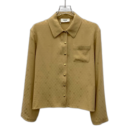 Celine Brown Logo Print Long Sleeve Shirt