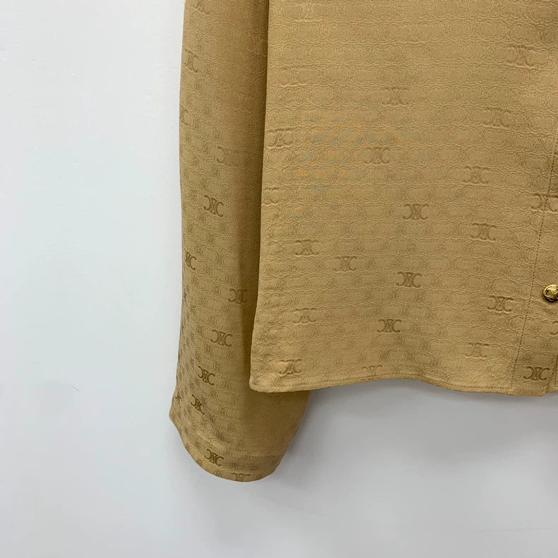 Celine Brown Logo Print Long Sleeve Shirt
