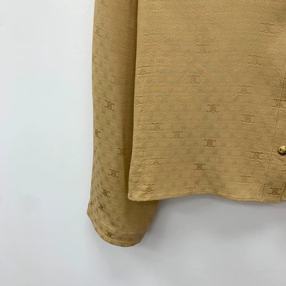 Celine Brown Logo Print Long Sleeve Shirt