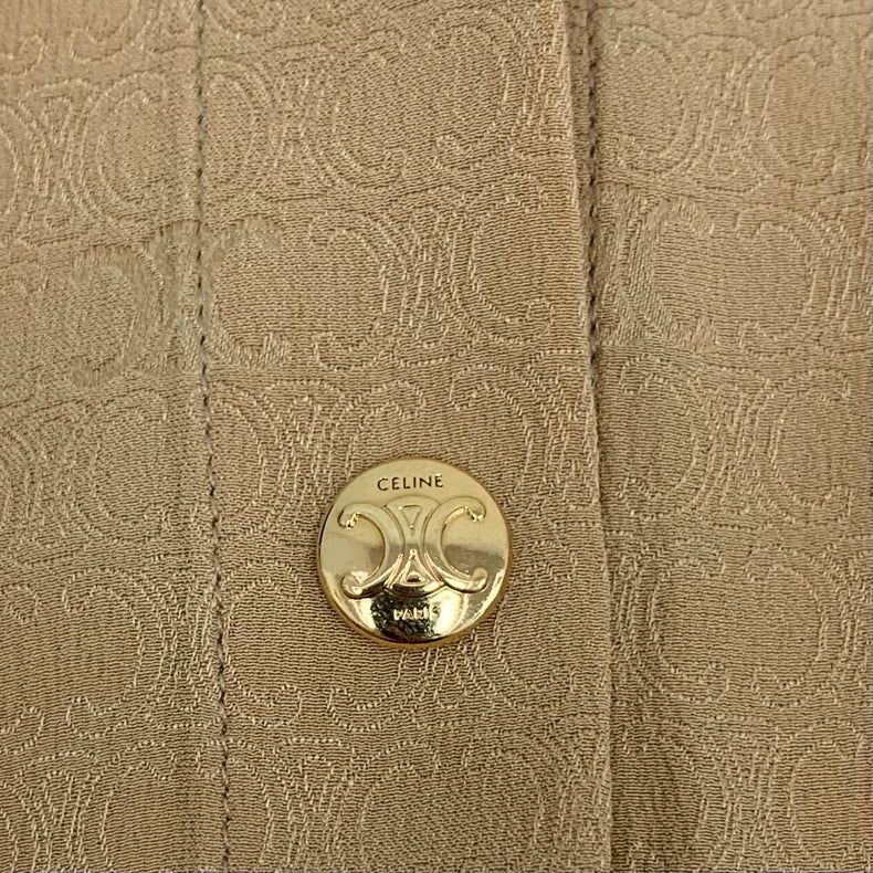 Celine Brown Logo Print Long Sleeve Shirt