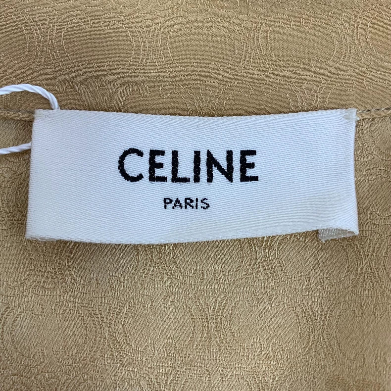 Celine Brown Logo Print Long Sleeve Shirt