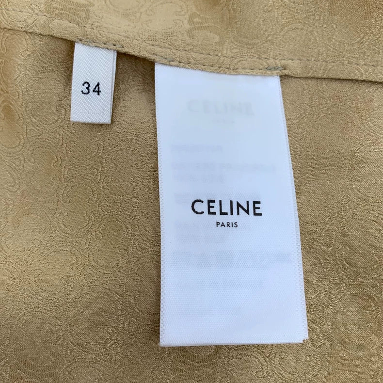 Celine Brown Logo Print Long Sleeve Shirt