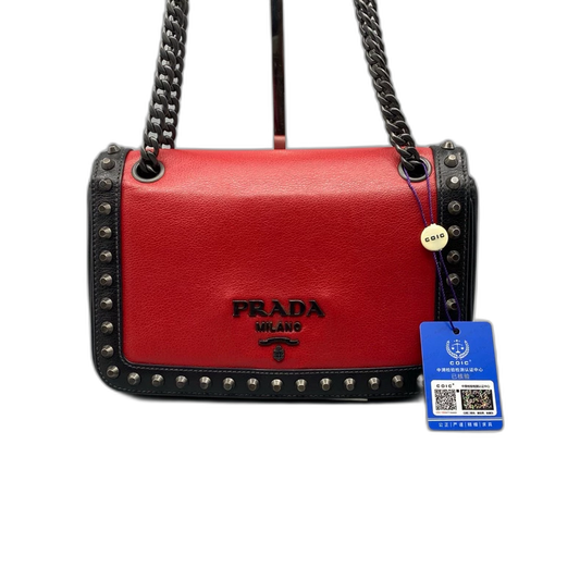 Prada Retro Studded Red and Black Bag
