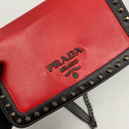 Prada Retro Studded Red and Black Bag