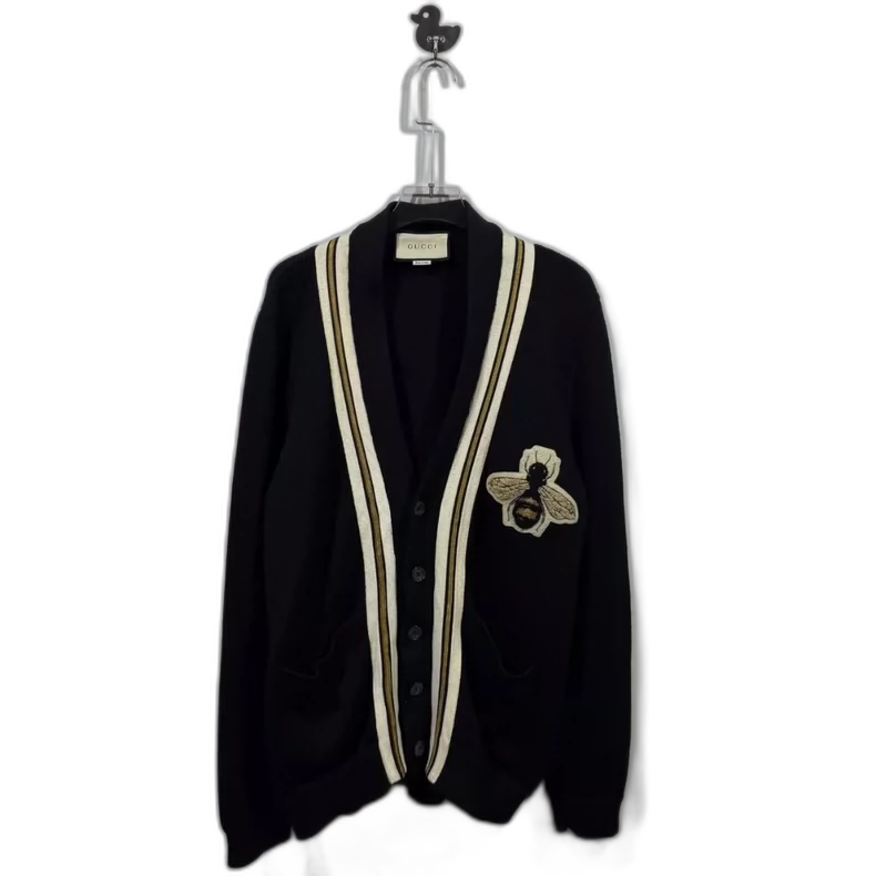Gucci Black Wool Cardigan with Bee Applique