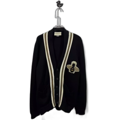 Gucci Black Wool Cardigan with Bee Applique