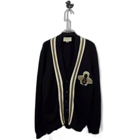 Gucci Black Wool Cardigan with Bee Applique