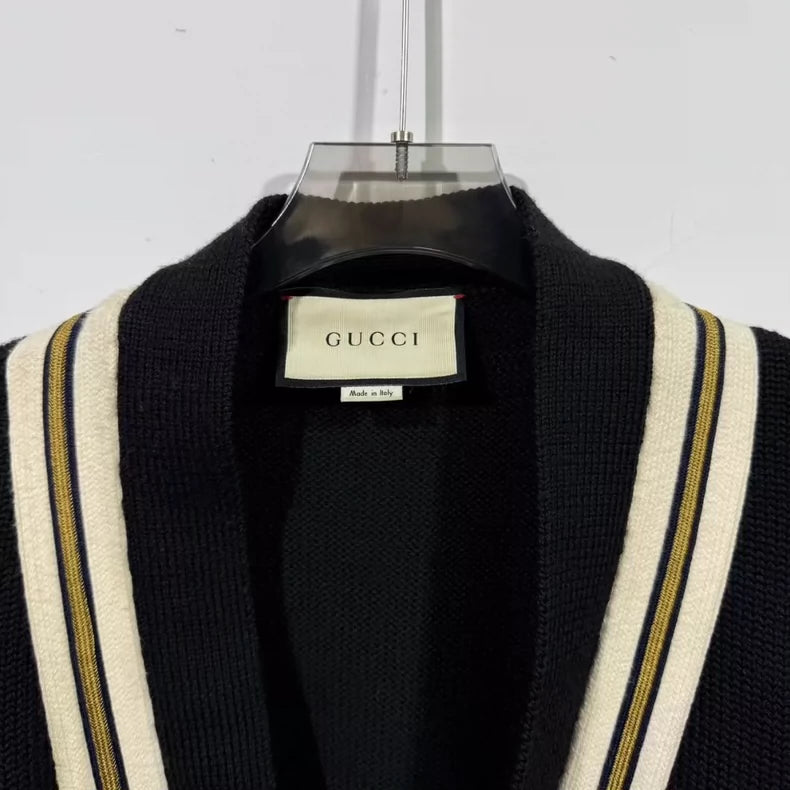 Gucci Black Wool Cardigan with Bee Applique