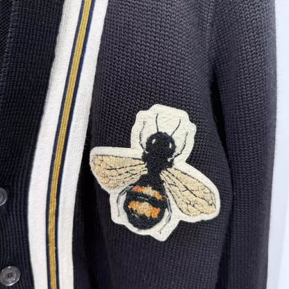 Gucci Black Wool Cardigan with Bee Applique