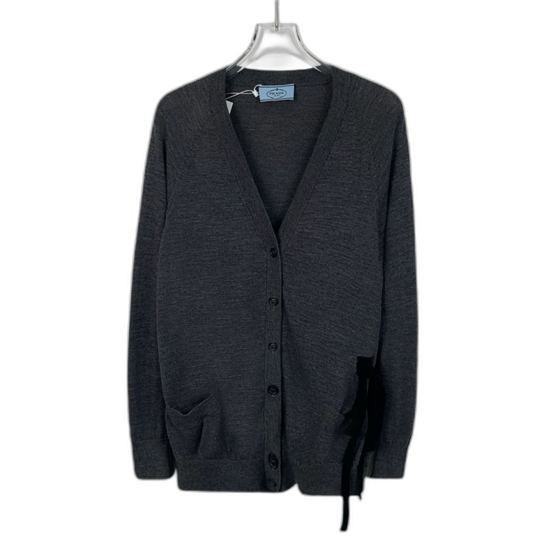 Prada Dark Gray V-Neck Cardigan Sweater