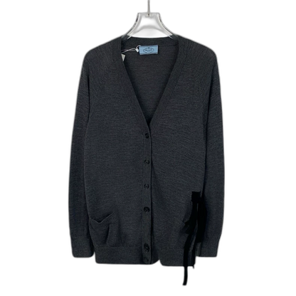 Prada Dark Gray V-Neck Cardigan Sweater