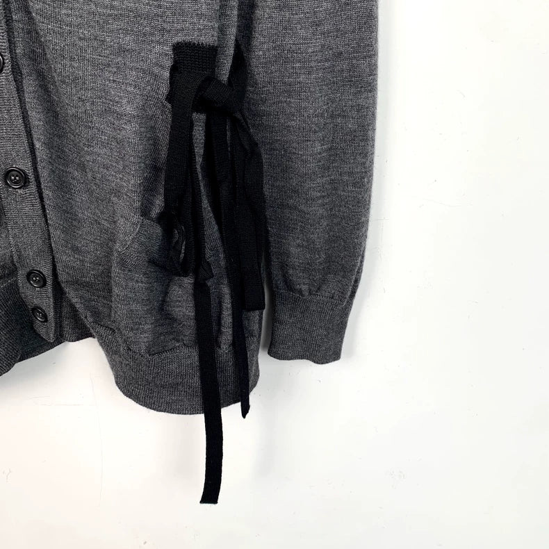 Prada Dark Gray V-Neck Cardigan Sweater