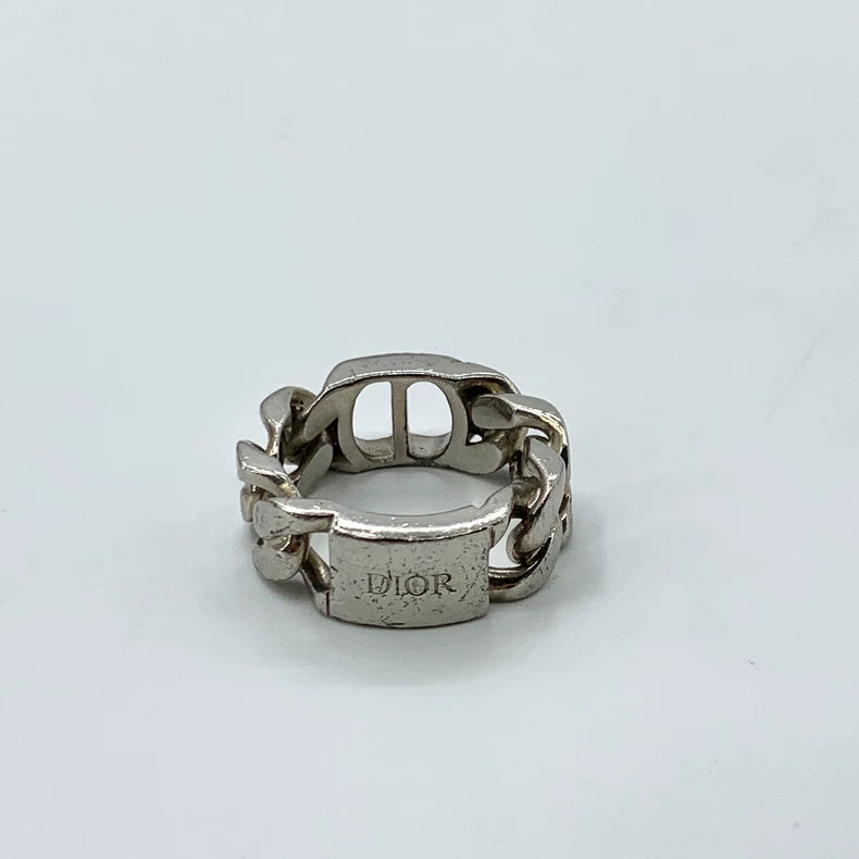 Dior Silver Letter Chain Ring Size S