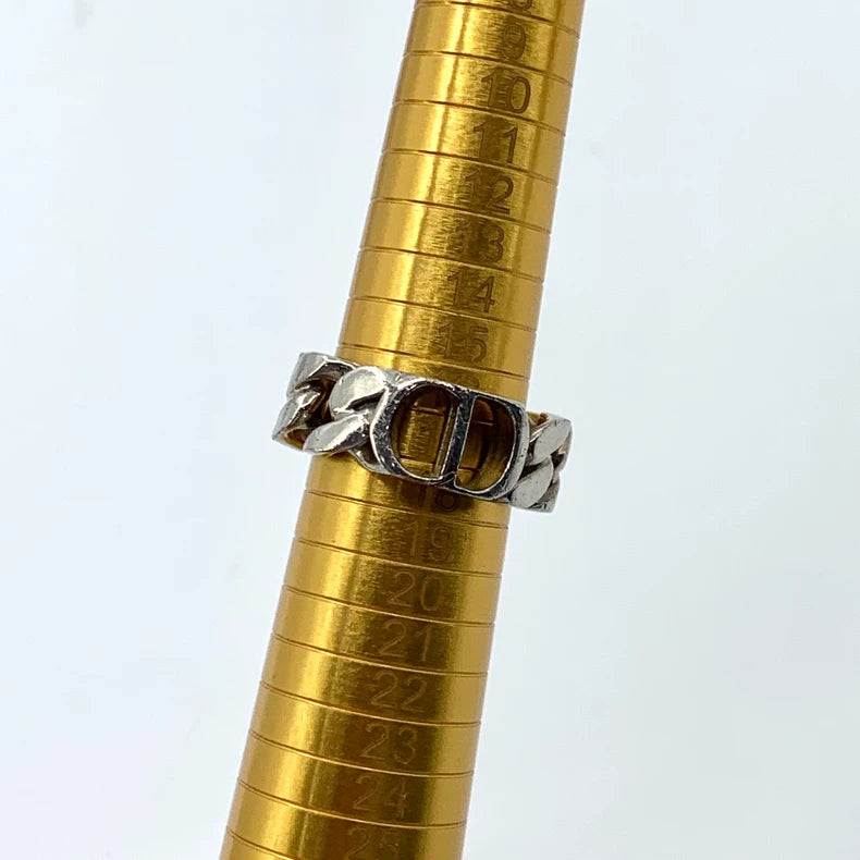 Dior Silver Letter Chain Ring Size S