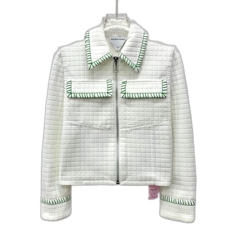Bottega Veneta White Checkered Jacket with Zipper
