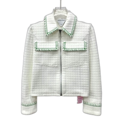 Bottega Veneta White Checkered Jacket with Zipper