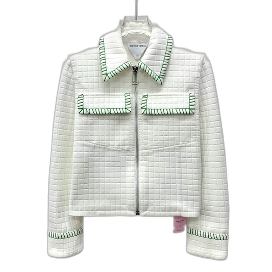 Bottega Veneta White Checkered Jacket with Zipper