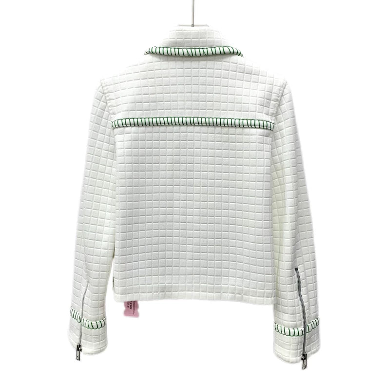 Bottega Veneta White Checkered Jacket with Zipper