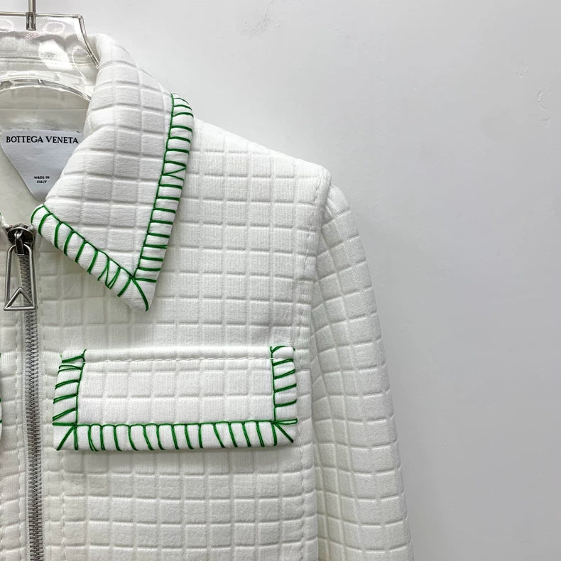Bottega Veneta White Checkered Jacket with Zipper