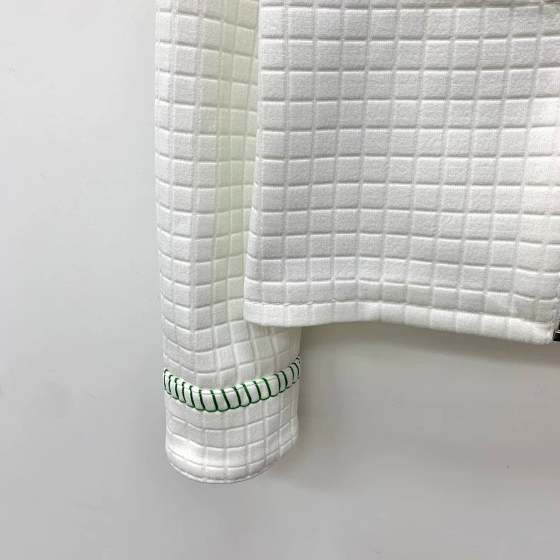 Bottega Veneta White Checkered Jacket with Zipper