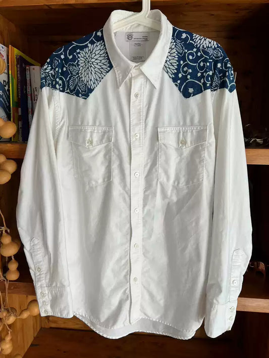 visvim GIZA cotton blue antique patchwork shirt