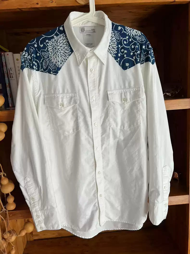 visvim GIZA cotton blue antique patchwork shirt